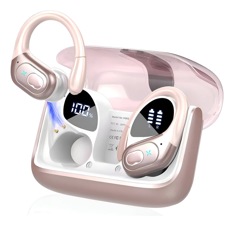 Fones de ouvido Bluetooth sem fio Mertto com gancho de 75 horas e 5,3650 mAh, Bluetooth 5.3, cancelamento de ruído Enc, tela LED, resistência à água IPX7, para negócios, entretenimento e corrida