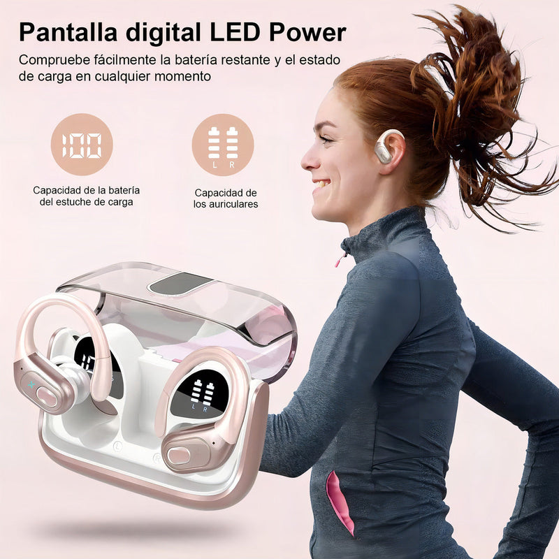 Fones de ouvido Bluetooth sem fio Mertto com gancho de 75 horas e 5,3650 mAh, Bluetooth 5.3, cancelamento de ruído Enc, tela LED, resistência à água IPX7, para negócios, entretenimento e corrida