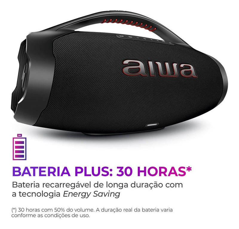 Caixa De Som Boombox Plus Aiwa Bbs-01-b 200w Bt 30h Ip66 Usb Preto
