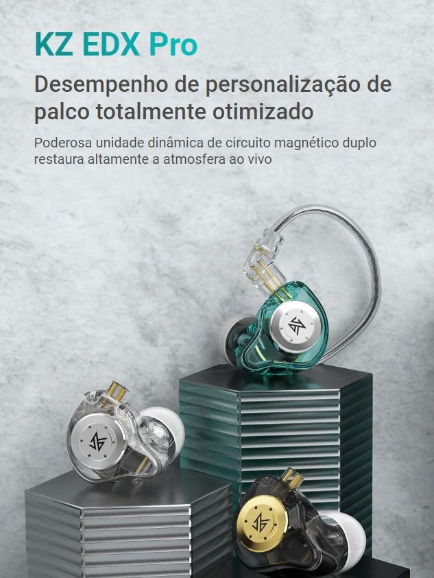 Fone De Ouvido Kz Edx Pro Sem Microfone Dynamic Retorno De Palco Profissional Gamer Hifi Bass Preto