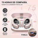 Fones de ouvido Bluetooth sem fio Mertto com gancho de 75 horas e 5,3650 mAh, Bluetooth 5.3, cancelamento de ruído Enc, tela LED, resistência à água IPX7, para negócios, entretenimento e corrida