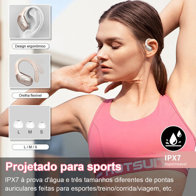 Fones de ouvido Bluetooth sem fio Mertto com gancho de 75 horas e 5,3650 mAh, Bluetooth 5.3, cancelamento de ruído Enc, tela LED, resistência à água IPX7, para negócios, entretenimento e corrida