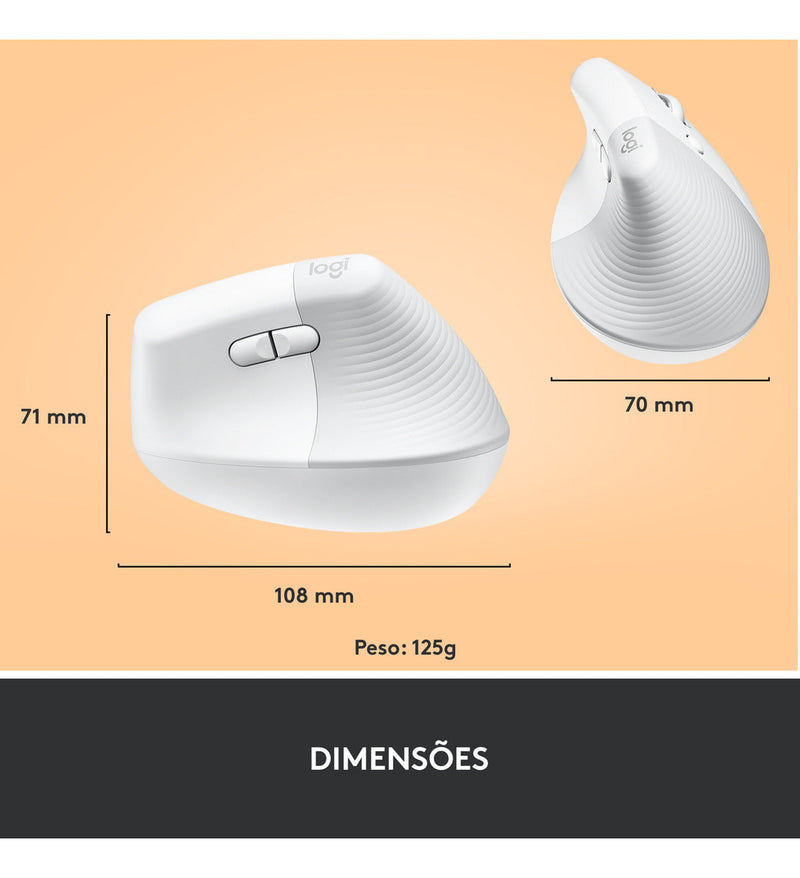 Mouse Sem Fio Logitech Lift Vertical - Branco