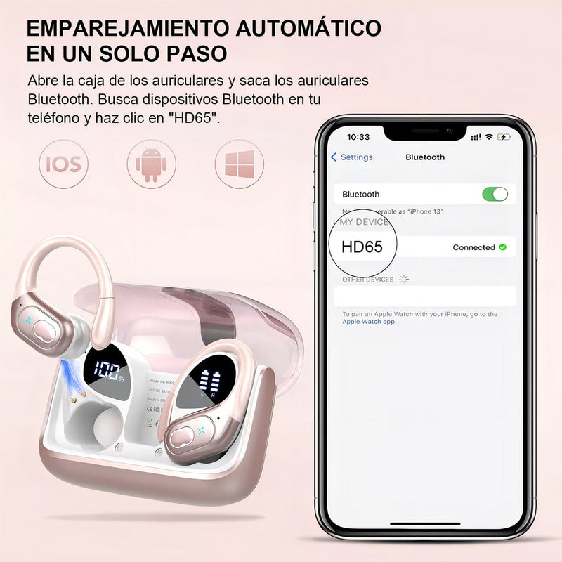 Fones de ouvido Bluetooth sem fio Mertto com gancho de 75 horas e 5,3650 mAh, Bluetooth 5.3, cancelamento de ruído Enc, tela LED, resistência à água IPX7, para negócios, entretenimento e corrida
