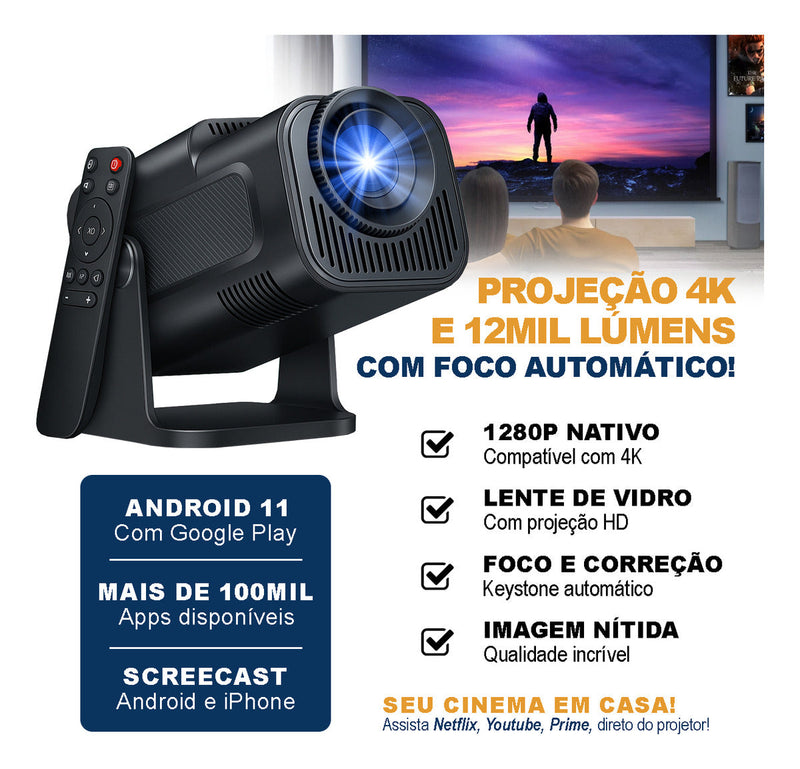 Projetor Hy320 Smart Tv Mini Wifi6 390ansi Melhor Projetor De Alta Definicao Smart 4k Android Windows Mac Ios Cor Preto Conectividade Wi-fi E Bluetooth Plug And Play Box Cinema Davely